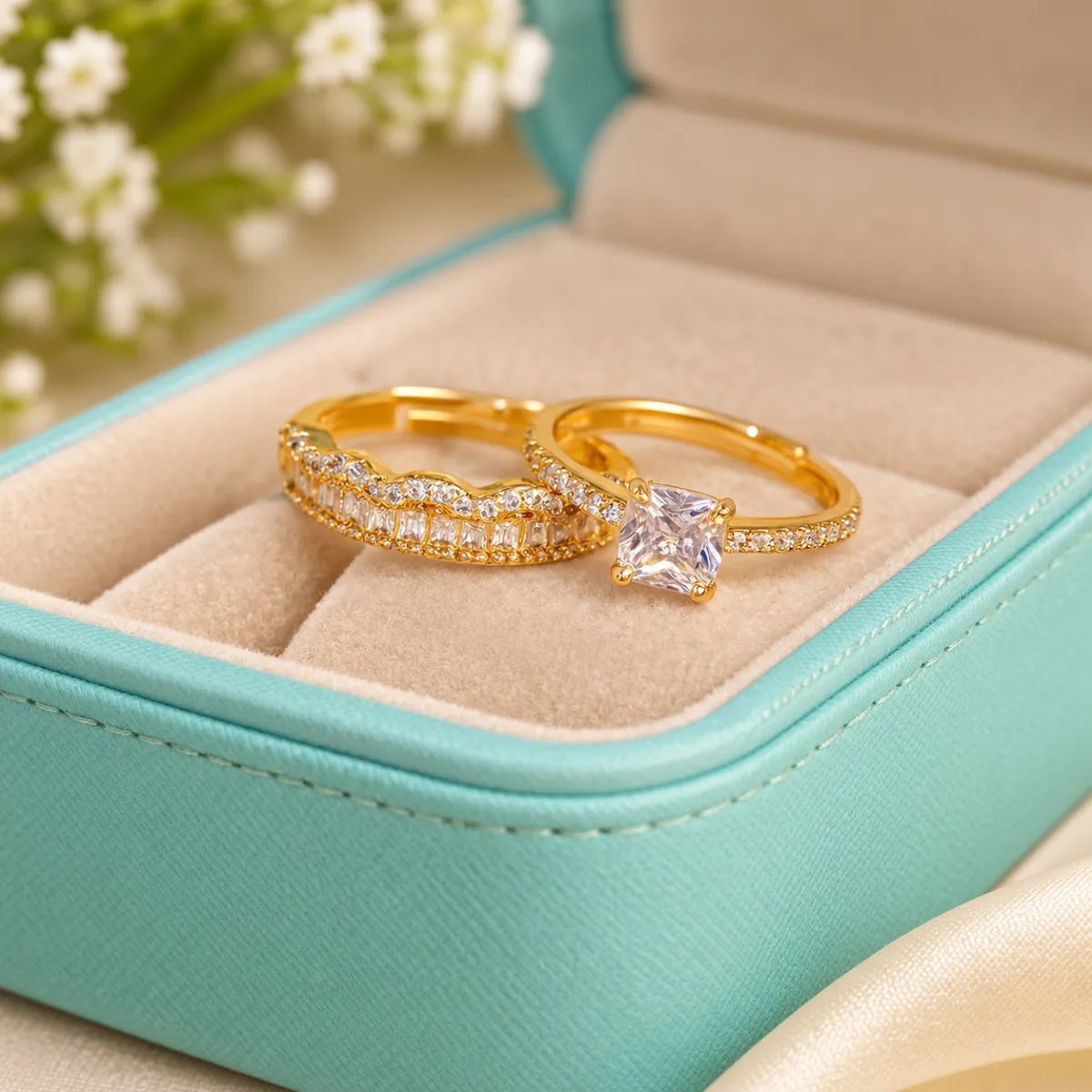 American Diamond Adjustable Ring Combo (Set of 2)