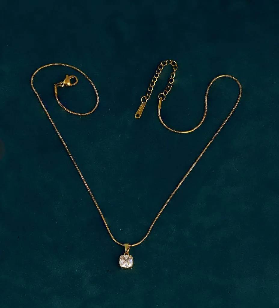 Square Solitaire Pendant Necklace