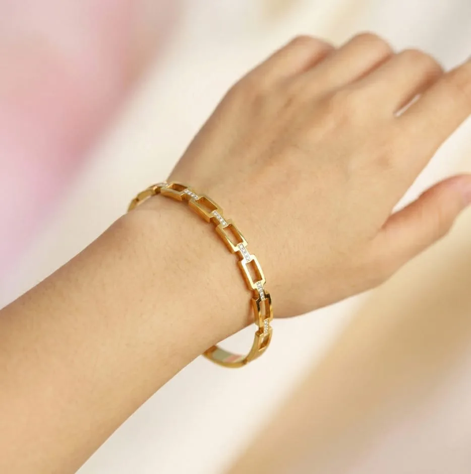 Rectangular Link Crystal Bangle