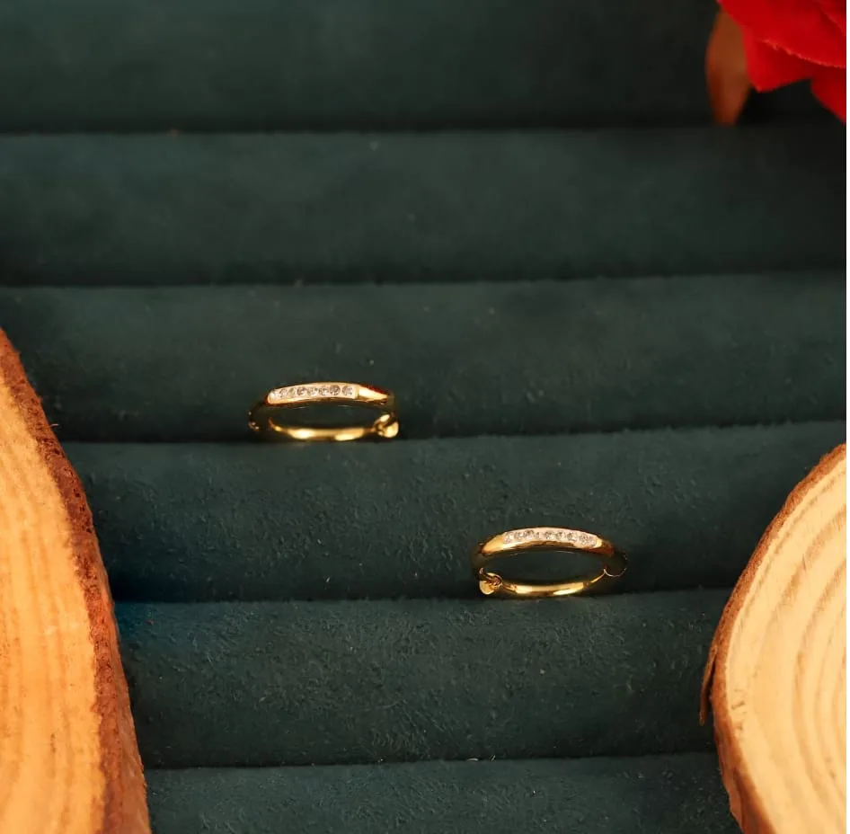 Gold Hoop Earrings with Stones