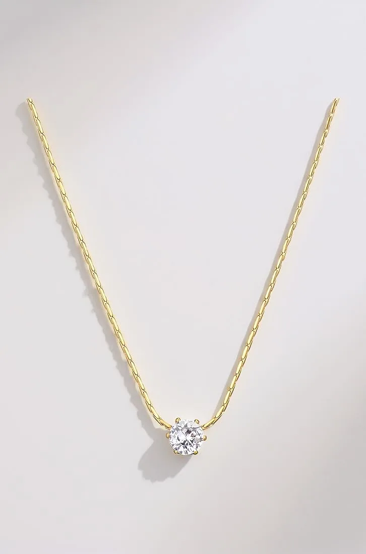 Minimal Round Cubic Zirconia Pendant Necklace Chain