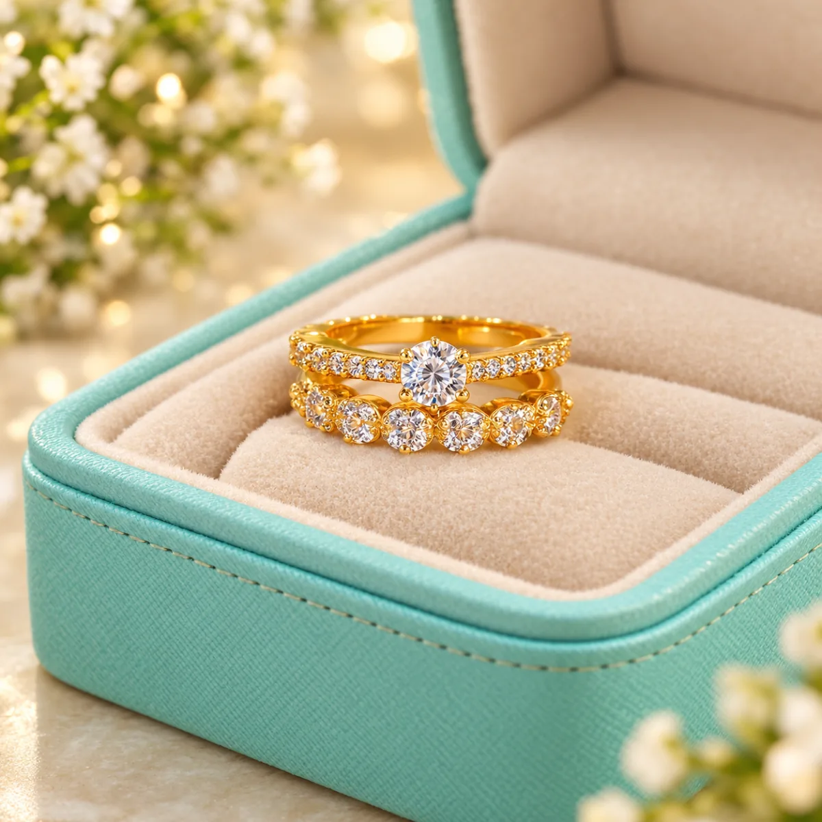 American Diamond Adjustable Ring Combo (Set of 2)