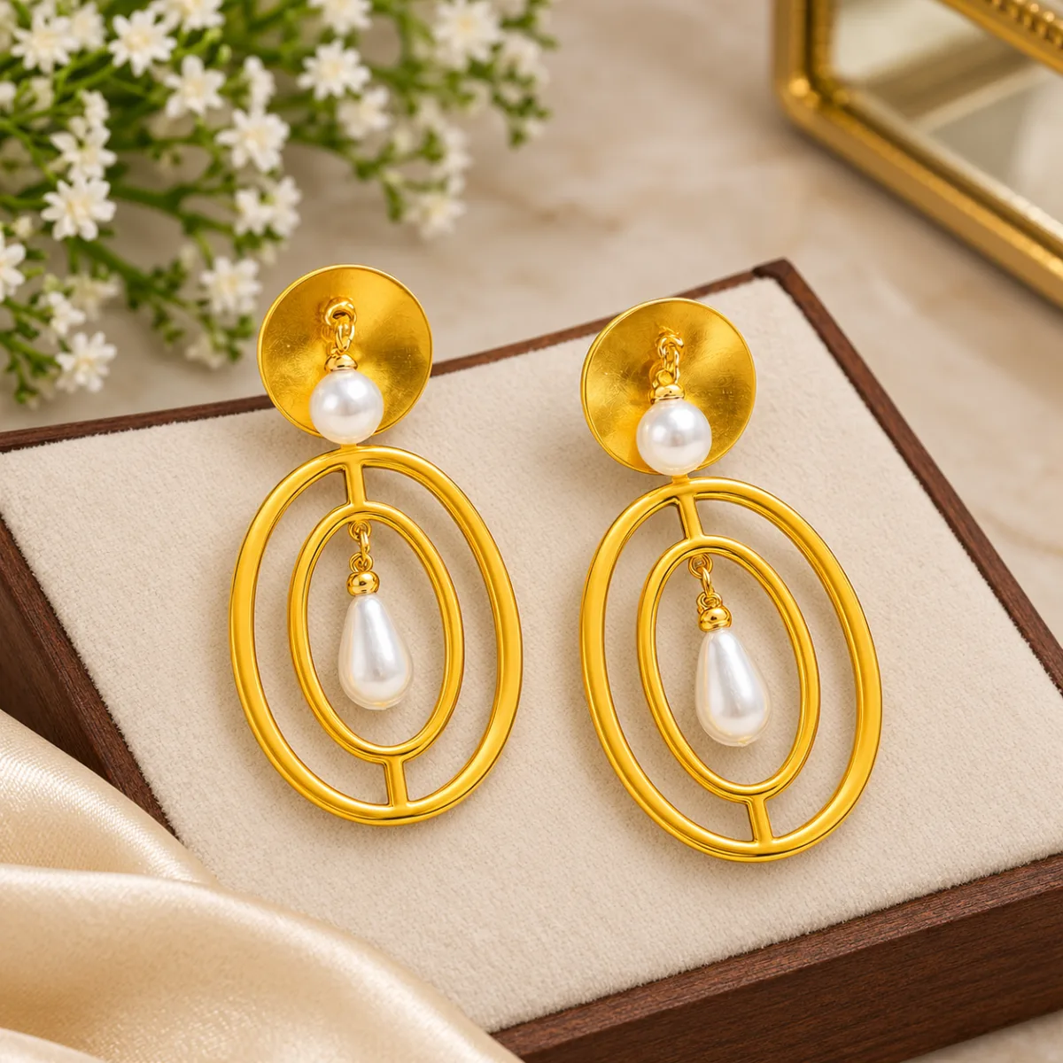Pearl Oval Drop Earrings