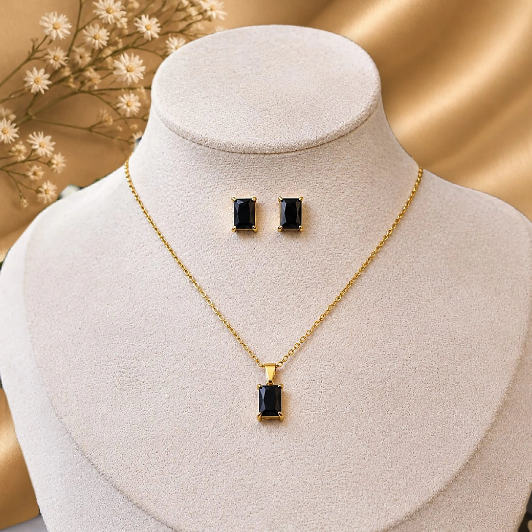 Black Stone Necklace & Earrings Combo