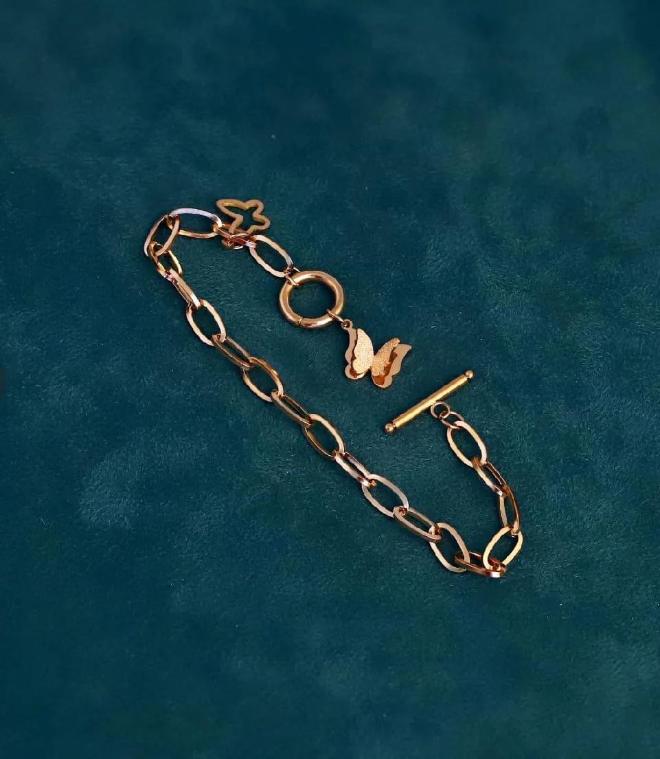 Simple Classic Gold Link Chain Bracelet with Butterfly